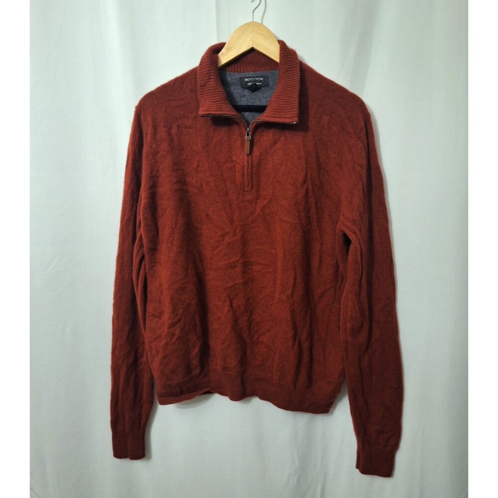 Nordstrom Men's 100% Cashmere Quarter Zip Pullover Sweater Sz XL Burgundy Preppy